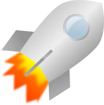 a rocket with an orange flame coming out of it