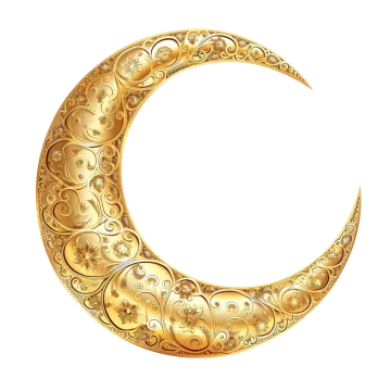 a golden crescent with swirls and stars on it