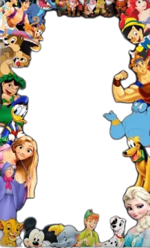 a frame with many disney characters