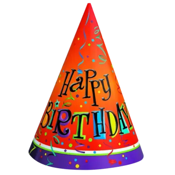 a party hat with the words happy birthday
