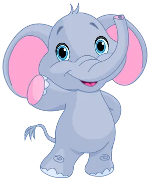 an elephant with big ears and blue eyes