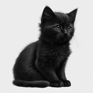 a black kitten sitting down on the floor