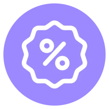 a purple circle with a percentage symbol in the center