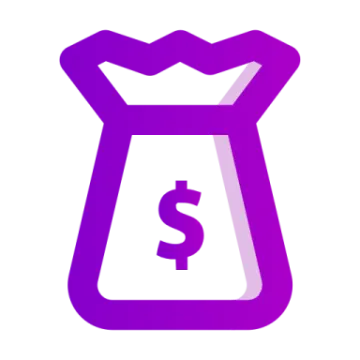 a purple bag with a dollar sign on it