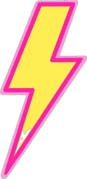 a pink and yellow lightning bolt on a white background