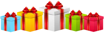 three colorful gift boxes with bows and ribbons