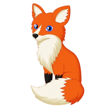 a red fox with blue eyes sitting down