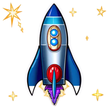 a cartoon rocket with the letter e on it
