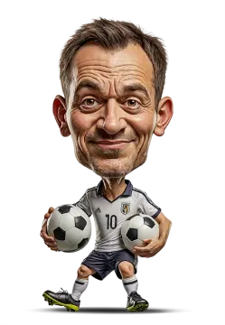 a carican of a man holding a soccer ball