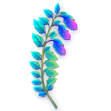 a blue flower with green leaves on it