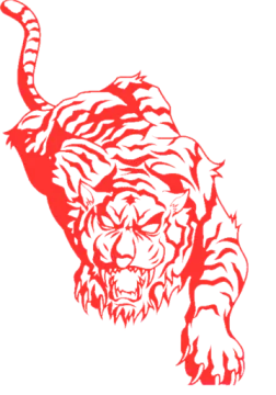 a black and white drawing of a tiger