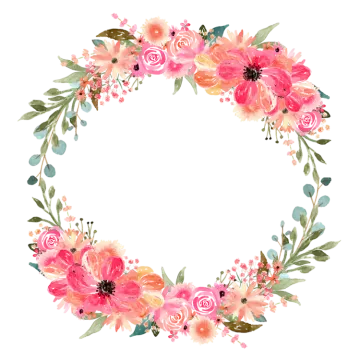 a floral wreath with pink flowers and green leaves