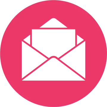 a pink circle with an envelope in it