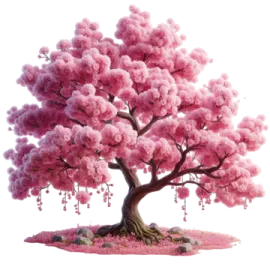 a pink tree with beads hanging from it