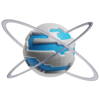 a blue and white sphere with two intersectings around it