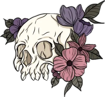 a skull with flowers on its head