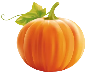 an orange pumpkin with green leaves on it