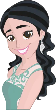 a woman with long black hair wearing a green dress