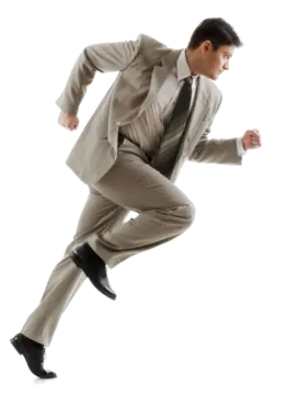 a man in a suit and tie is running