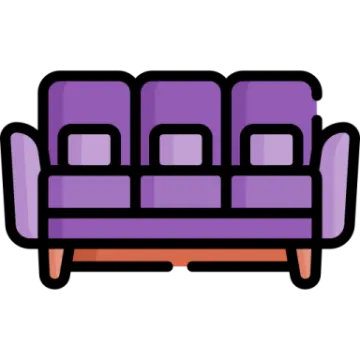 a purple couch with three pillows