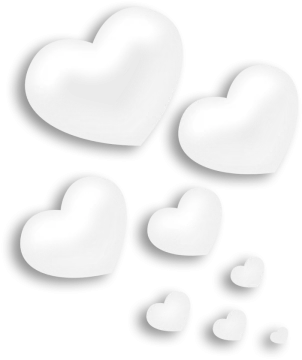 white paper hearts on a white background