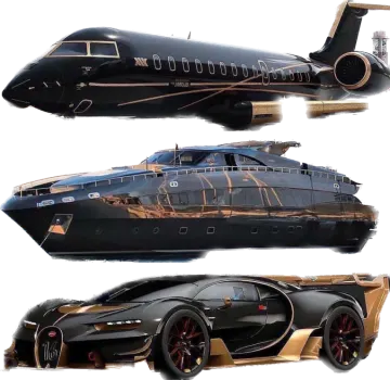 a black and gold colored car next to an airplane