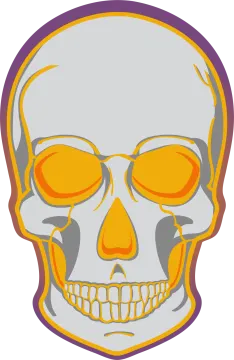 an image of a skull with orange eyes