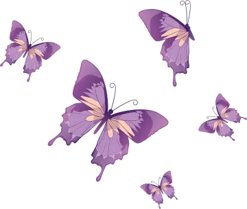 three purple butterflies on a white background