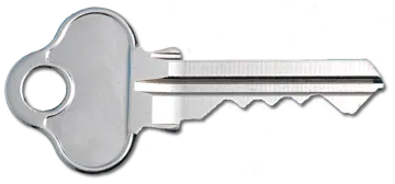 a silver key on a white background