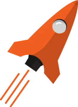 an orange rocket with a white background