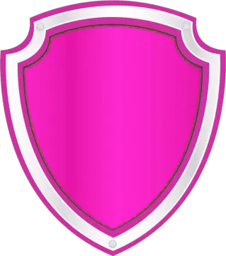 a pink shield with a white border