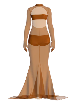 an illustration of a woman in a brown dress