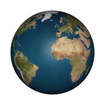 a blue and green globe with a white background