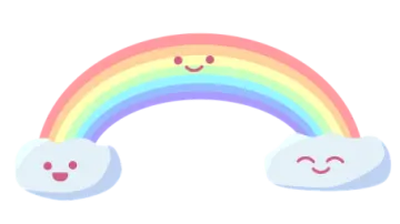 a rainbow with two clouds and a smiley face