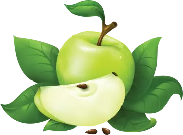 a green apple with leaves on it