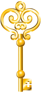 a golden key on a white background