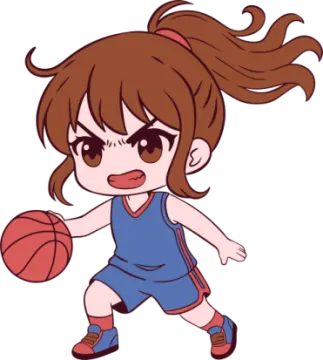 a girl in a blue uniform with a basketball ball