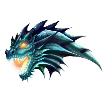 an illustration of a blue dragon with orange eyes