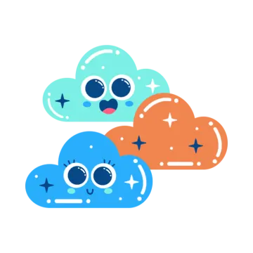 three colorful clouds with eyes and stars on them