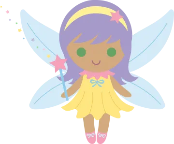 a cute little fairy with purple hair and green eyes