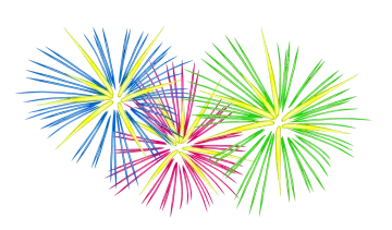 three colorful fireworks on a white background