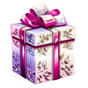 a purple and white gift box with a pink bow