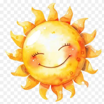 a smiling sun with its eyes closed on a transparent background