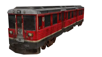 a red train car on a white background