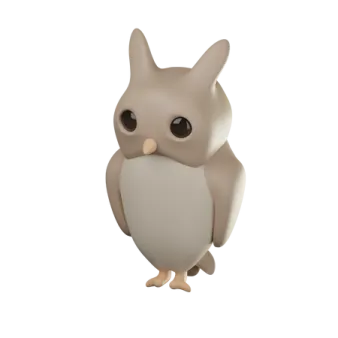 a brown and white owl with big eyes