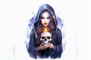 a girl holding a skull in her hands