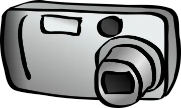 a black and white drawing of a camera