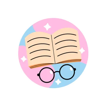 an open book with glasses on top of it