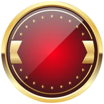 a red button with gold stars on it