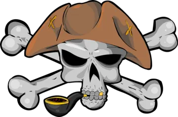 a pirate skull with a hat and a pipe